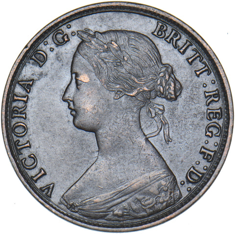 1865 Halfpenny (5 Over 3) - Victoria British Bronze Coin - Very Nice