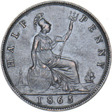 1865 Halfpenny (5 Over 3) - Victoria British Bronze Coin - Very Nice
