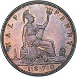 1870 Halfpenny - Victoria British Bronze Coin - Very Nice