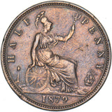 1879 Halfpenny - Victoria British Bronze Coin - Nice