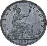 1891 Halfpenny - Victoria British Bronze Coin - Very Nice