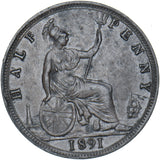 1891 Halfpenny - Victoria British Bronze Coin - Very Nice