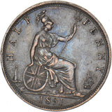 1891 Halfpenny - Victoria British Bronze Coin - Very Nice