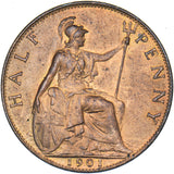1901 Halfpenny - Victoria British Bronze Coin - Superb