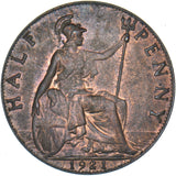 1921 Halfpenny - George V British Bronze Coin - Very Nice