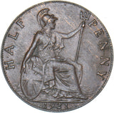 1921 Halfpenny - George V British Bronze Coin - Very Nice