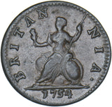 1754 Farthing - George II British Copper Coin - Nice
