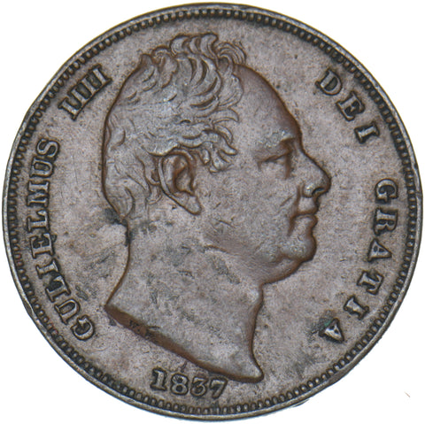 1837 Farthing - William IV British Copper Coin - Nice