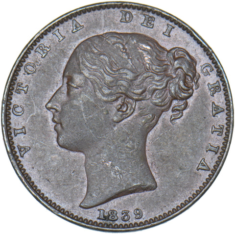 1839 Farthing - Victoria British Copper Coin - Very Nice