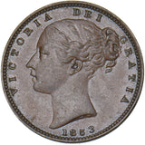 1853 Farthing - Victoria British Copper Coin - Very Nice