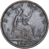1863 Farthing - Victoria British Bronze Coin - Very Nice
