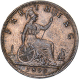 1890 Farthing - Victoria British Bronze Coin - Very Nice
