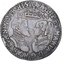 1554 Shilling - Philip & Mary British Silver Hammered Coin - Nice