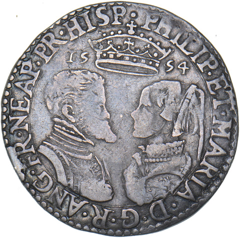 1554 Shilling - Philip & Mary British Silver Hammered Coin - Nice