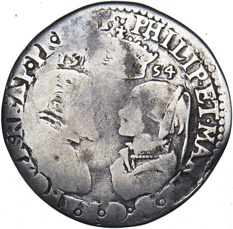 1554 Shilling - Philip & Mary British Silver Hammered Coin