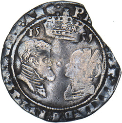 1555 Sixpence - Beaded Inner Circle- Philip & Mary British Silver Hammered Coin