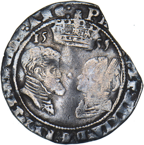 1555 Sixpence - Beaded Inner Circle- Philip & Mary British Silver Hammered Coin