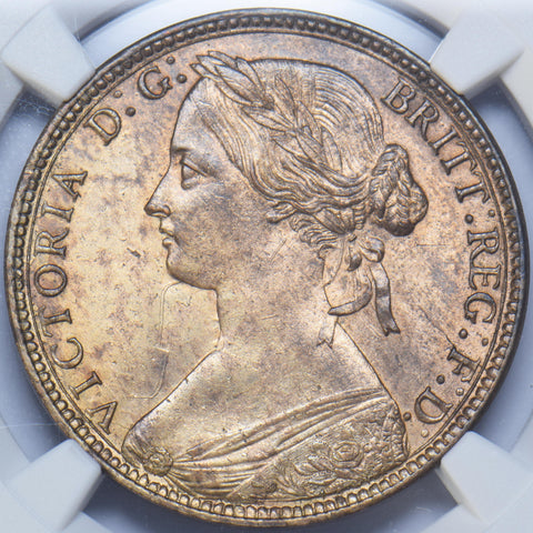 1860 Penny (NGC MS 63 RB) - Victoria British Bronze Coin - Superb