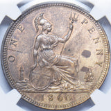 1860 Penny (NGC MS 63 RB) - Victoria British Bronze Coin - Superb