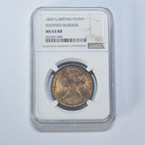 1860 Penny (NGC MS 63 RB) - Victoria British Bronze Coin - Superb