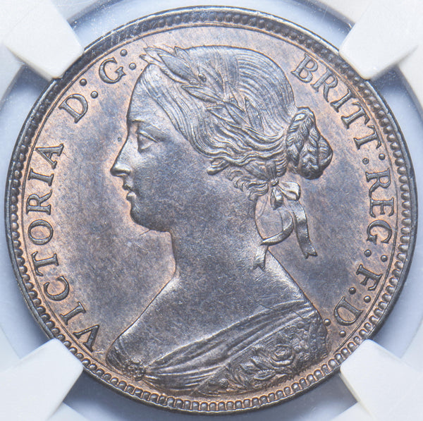 1860 Penny (NGC MS 63 BN) - Victoria British Bronze Coin - Superb