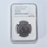 1860 Penny (NGC MS 63 BN) - Victoria British Bronze Coin - Superb