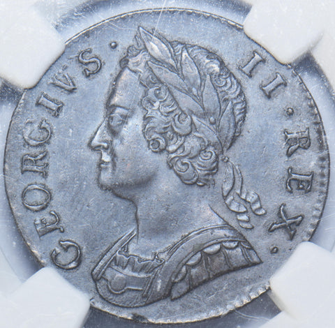 1746 Halfpenny (NGC AU 58 BN) - George II British Copper Coin - Very Nice
