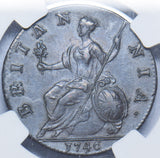 1746 Halfpenny (NGC AU 58 BN) - George II British Copper Coin - Very Nice