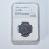 1746 Halfpenny (NGC AU 58 BN) - George II British Copper Coin - Very Nice