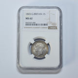 1865 Shilling (NGC MS 62) - Victoria British Silver Coin - Superb