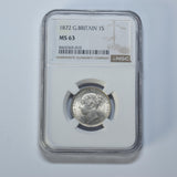 1872 Shilling (NGC MS 63) - Victoria British Silver Coin - Superb