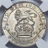 1924 Sixpence (NGC MS 64) - George V British Silver Coin - Superb