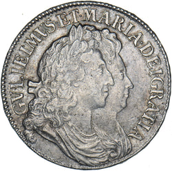1691 Crown - William & Mary British Silver Coin - Very Nice