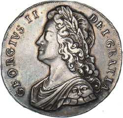 1732 Crown - George II British Silver Coin - Very Nice