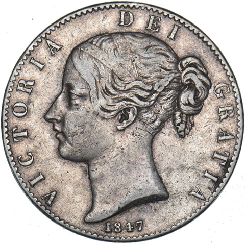 1847 Crown - Victoria British Silver Coin - Nice