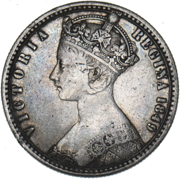 1849 Godless Florin (WW Obliterated) - Victoria British Silver Coin