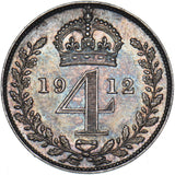1912 Maundy Fourpence - George V British Silver Coin - Superb