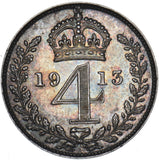 1913 Maundy Fourpence - George V British Silver Coin - Superb