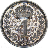 1945 Maundy Fourpence - George VI British Silver Coin - Superb
