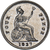 1837 Groat (Fourpence) - William IV British Silver Coin - Very Nice
