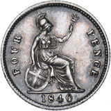 1840 Groat (Fourpence) - Victoria British Silver Coin - Very Nice