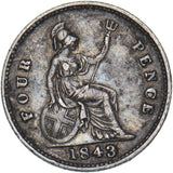 1843 Groat (Fourpence) - Victoria British Silver Coin