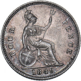 1849 Groat (Fourpence) - Victoria British Silver Coin - Very Nice