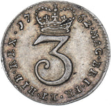 1762 Threepence - George III British Silver Coin - Very Nice
