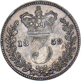 1859 Threepence - Victoria British Silver Coin - Superb