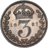 1887 Threepence - Victoria British Silver Coin - Superb