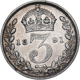 1891 Threepence - Victoria British Silver Coin - Nice