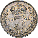 1901 Threepence - Victoria British Silver Coin - Very Nice