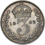 1902 Threepence - Edward VII British Silver Coin - Very Nice