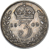1902 Threepence - Edward VII British Silver Coin - Very Nice